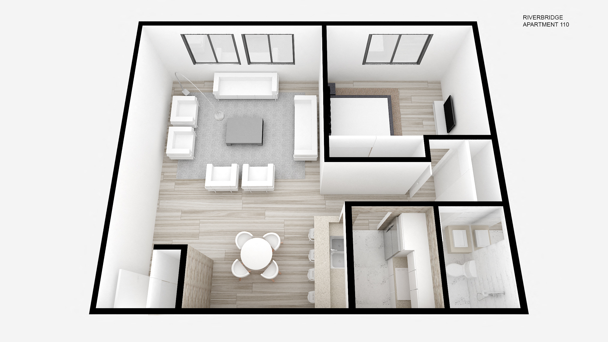 Floor plan for 1 bed, 1 bath, 710 sqft